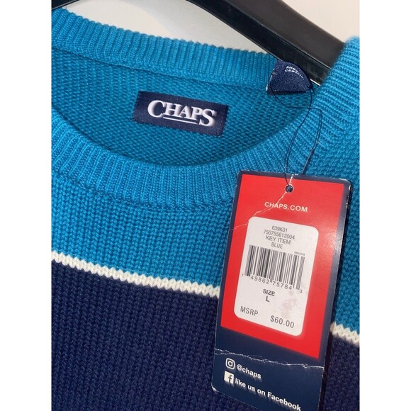 CHAPS PULL OVER SWEATER SIZE LARGE NWT HEAVYWEIGHT BLUE / NAVY BLUE - Picture 5 of 5